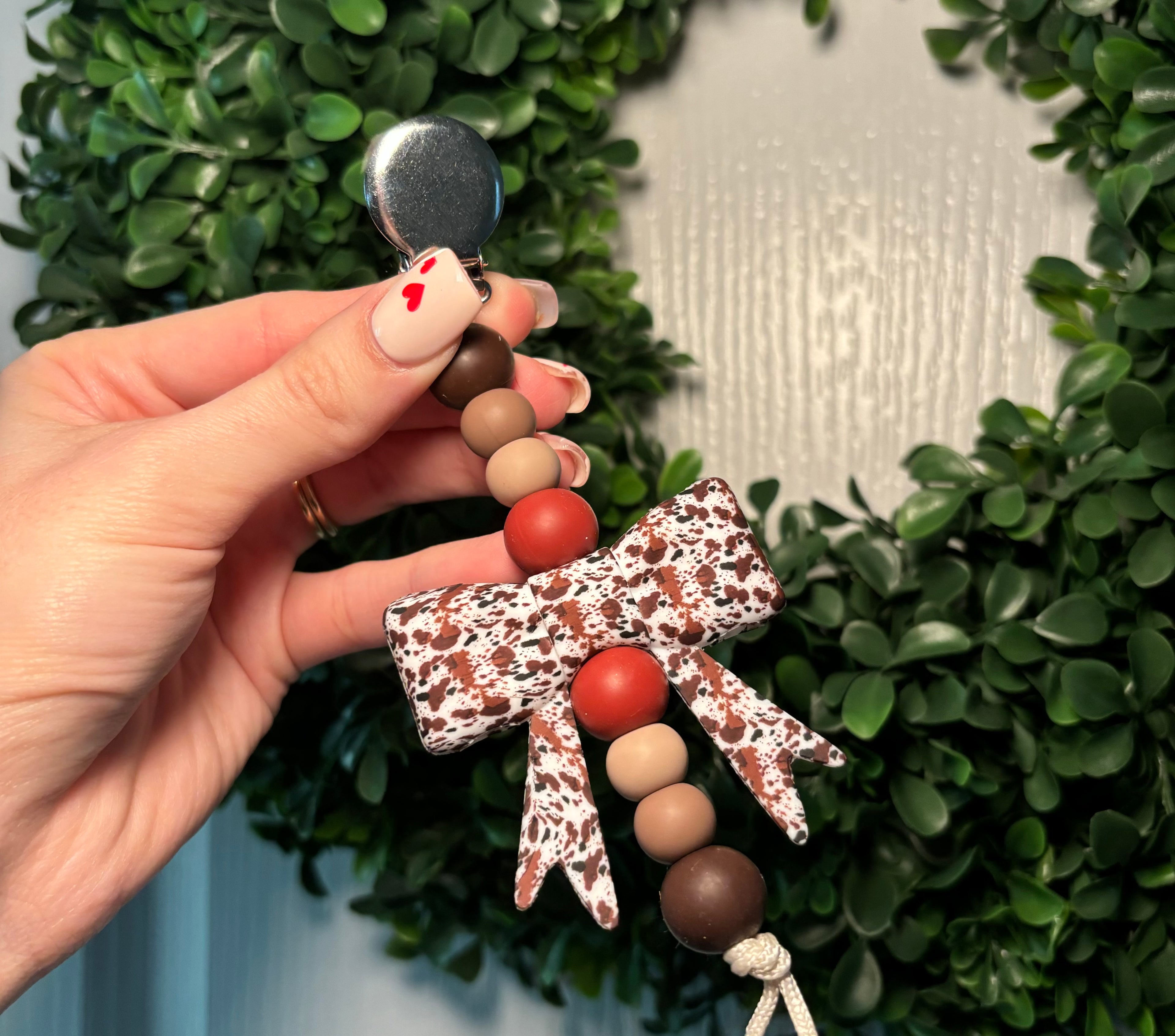 Cow Print Bow Paci Teething Clip