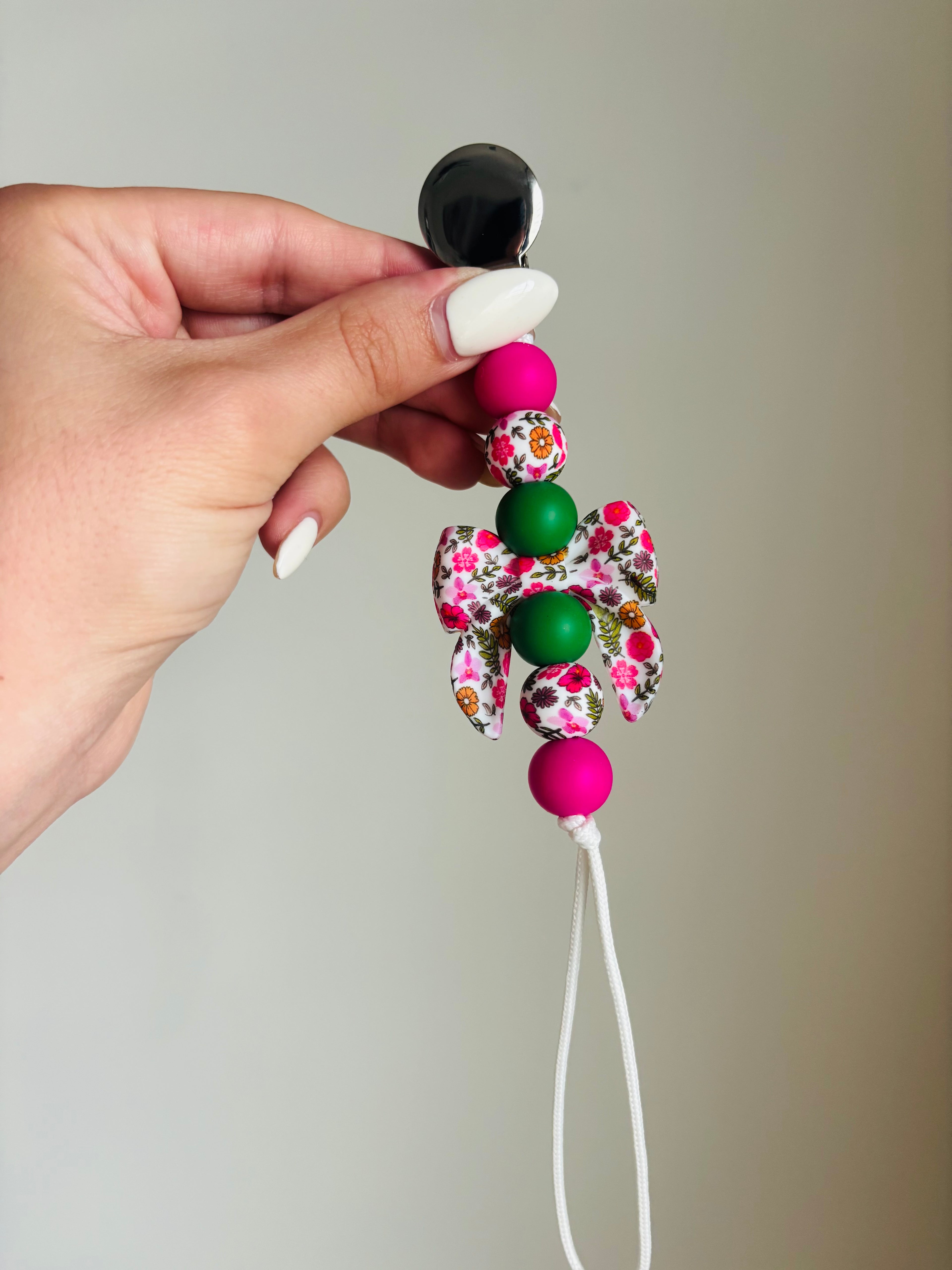 Floral Bow Paci Teething Clip