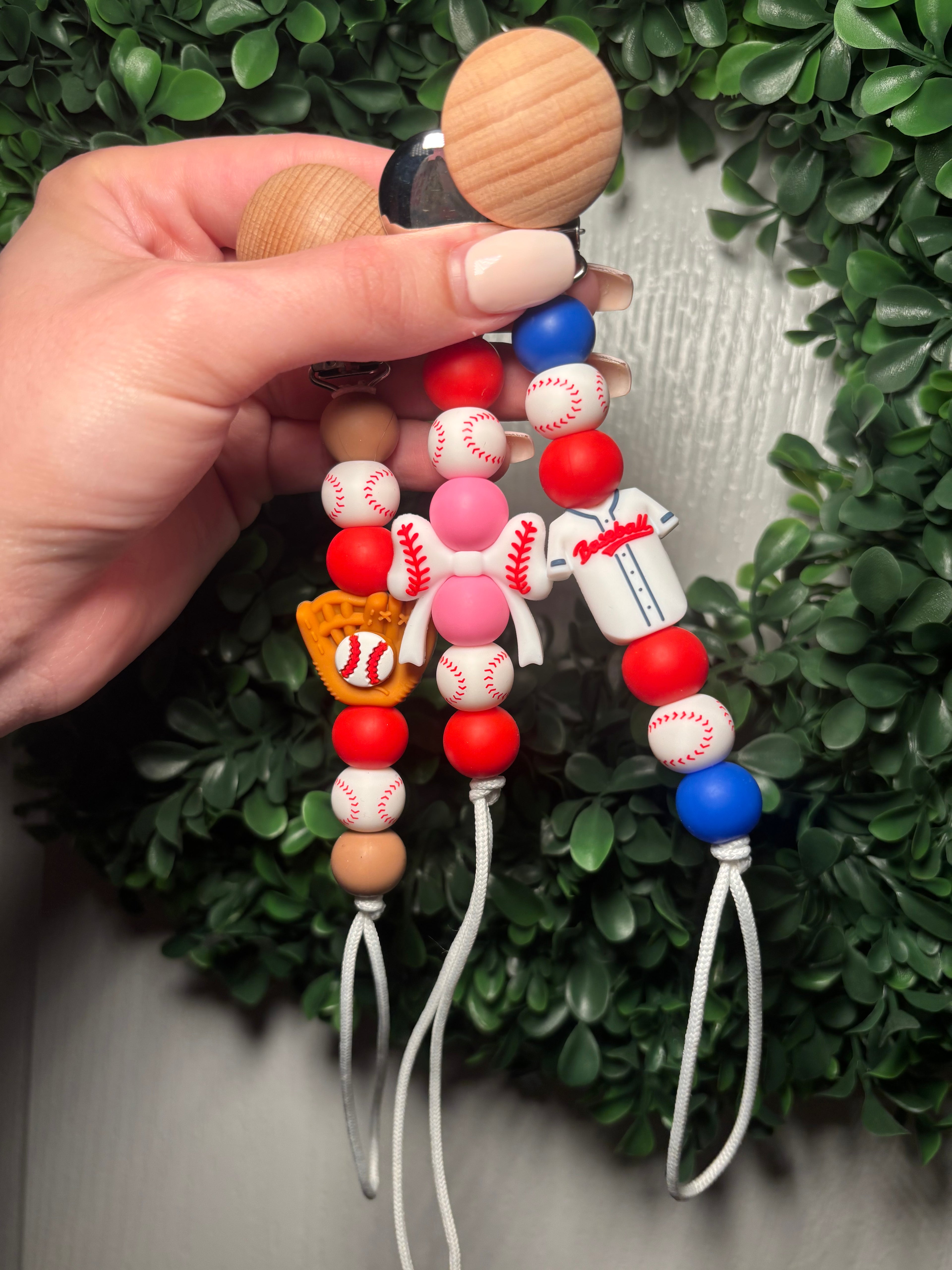 Baseball Paci Teething Clips