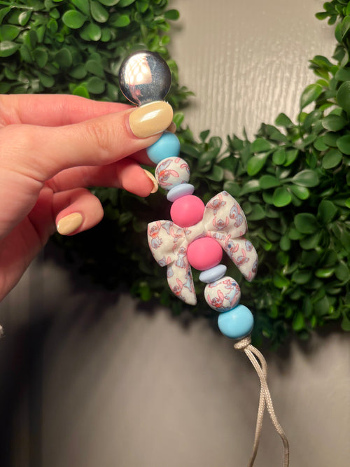 Blue Alien Bow Paci Teething Clip