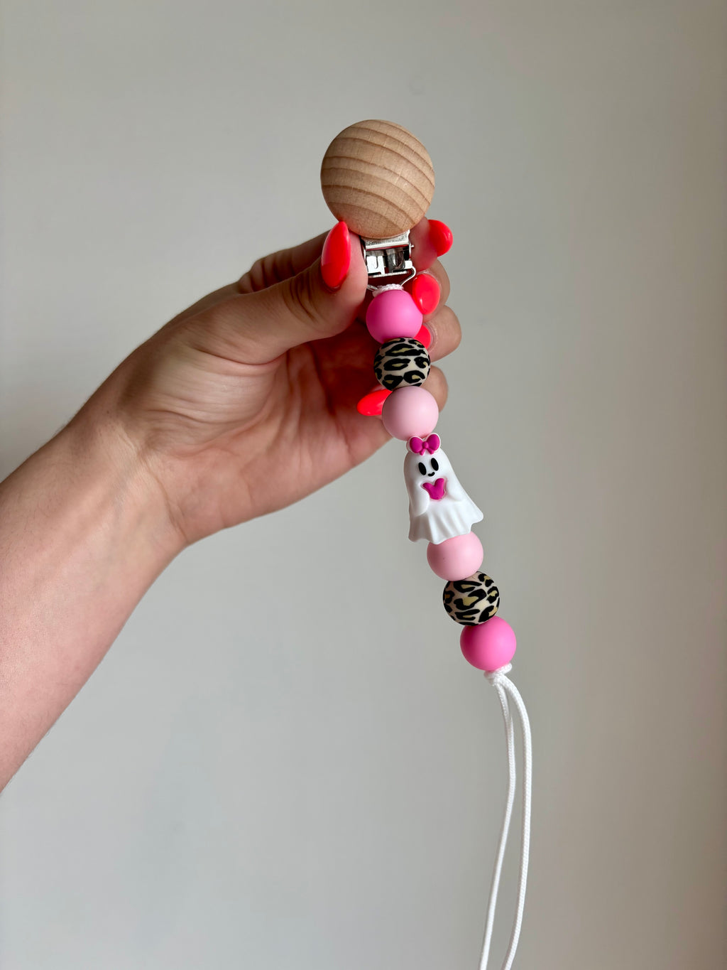 Leopard Pink Ghost Paci Teething Clip