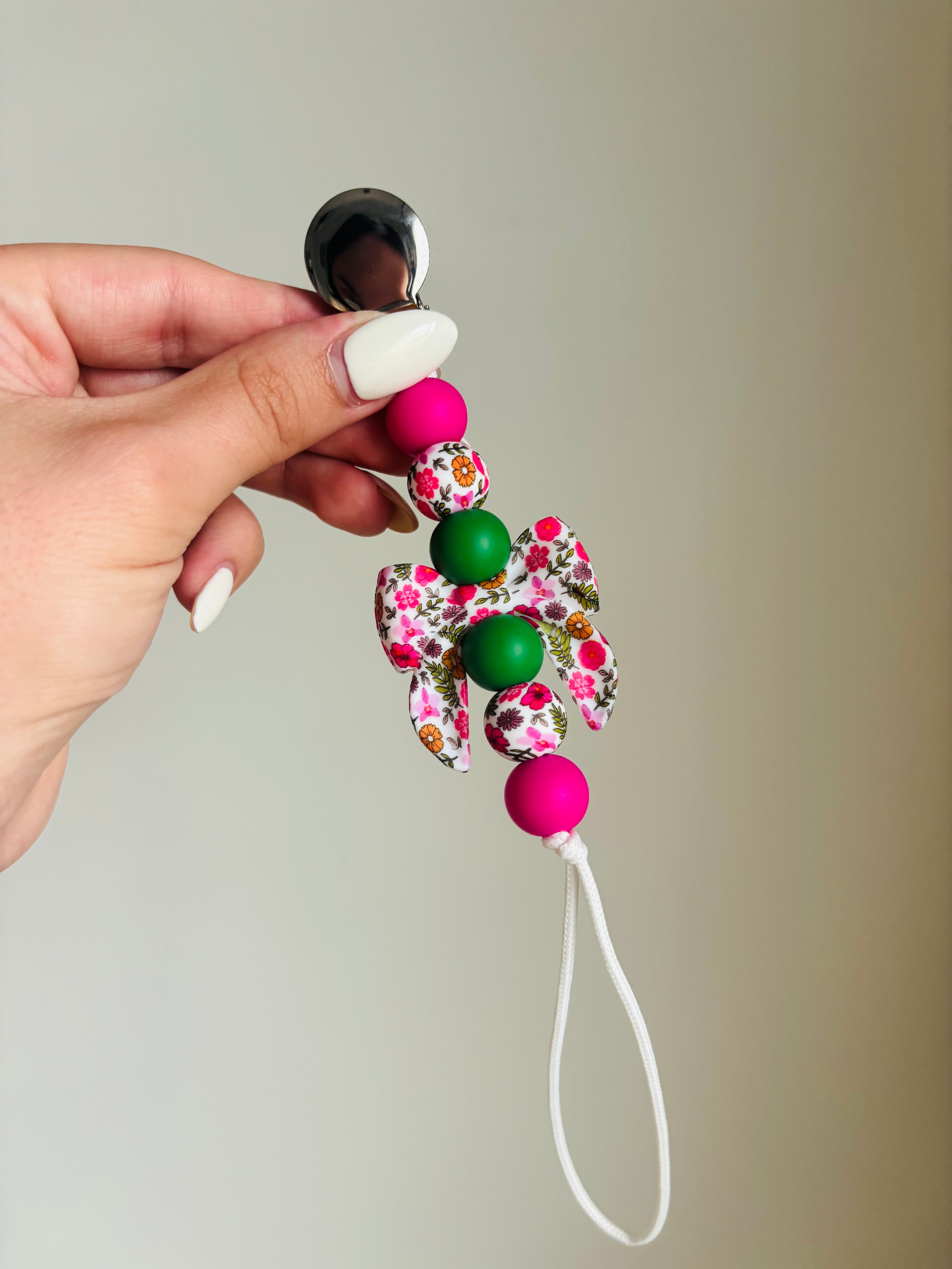Floral Bow Paci Teething Clip