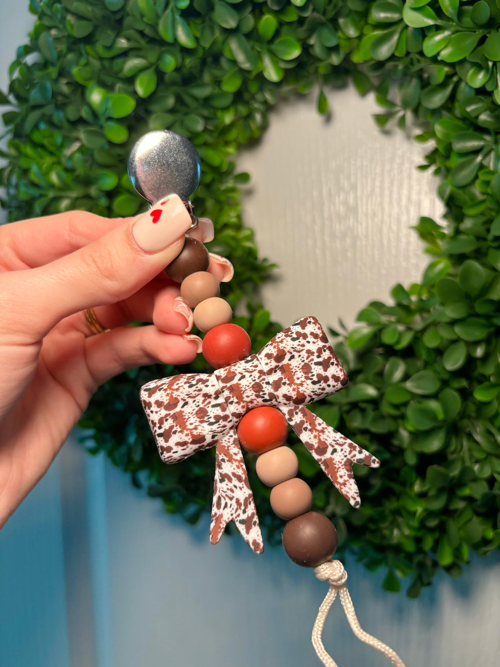 Cow Print Bow Paci Teething Clip