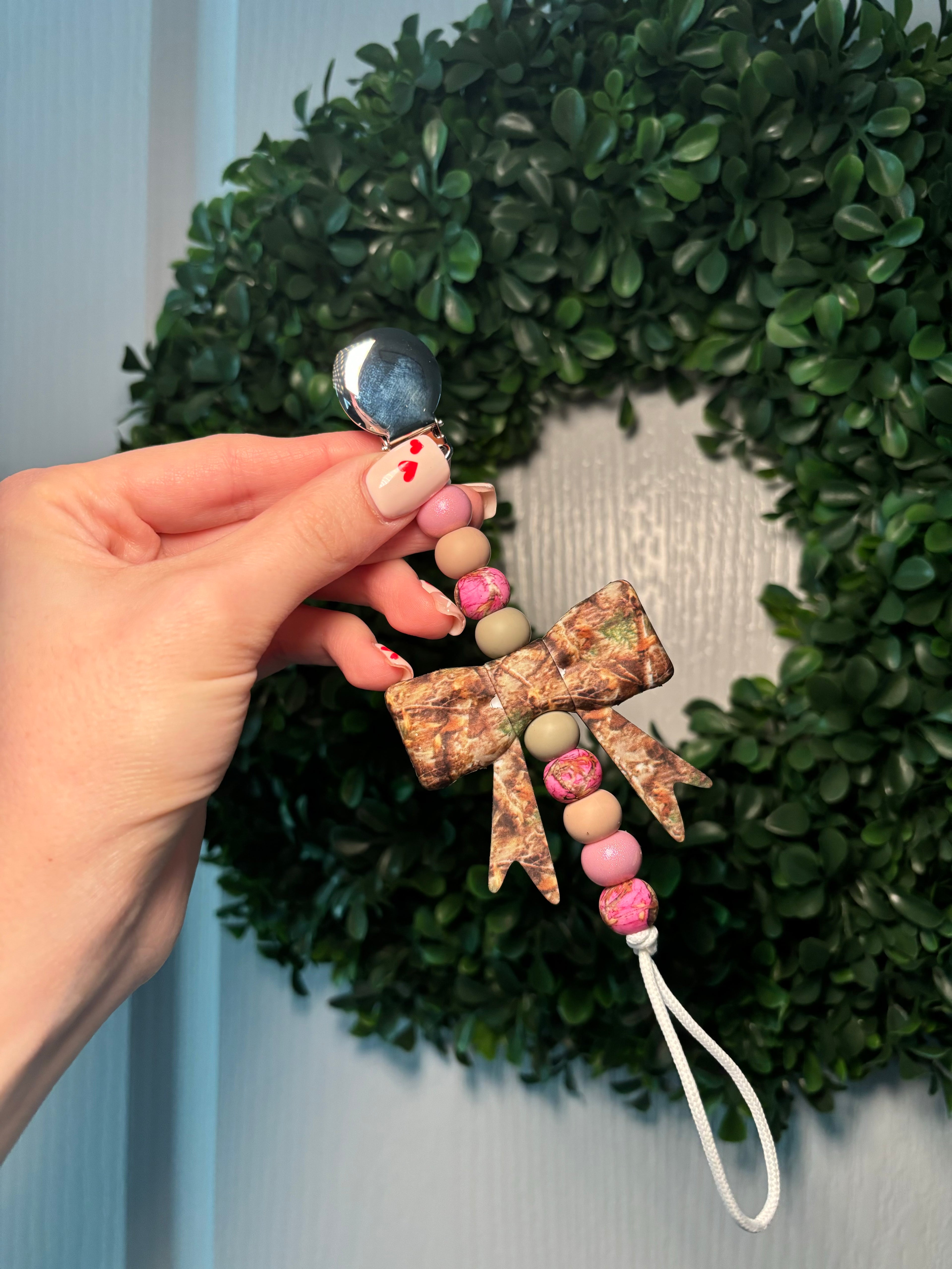 Camo Bow Paci Teething Clip