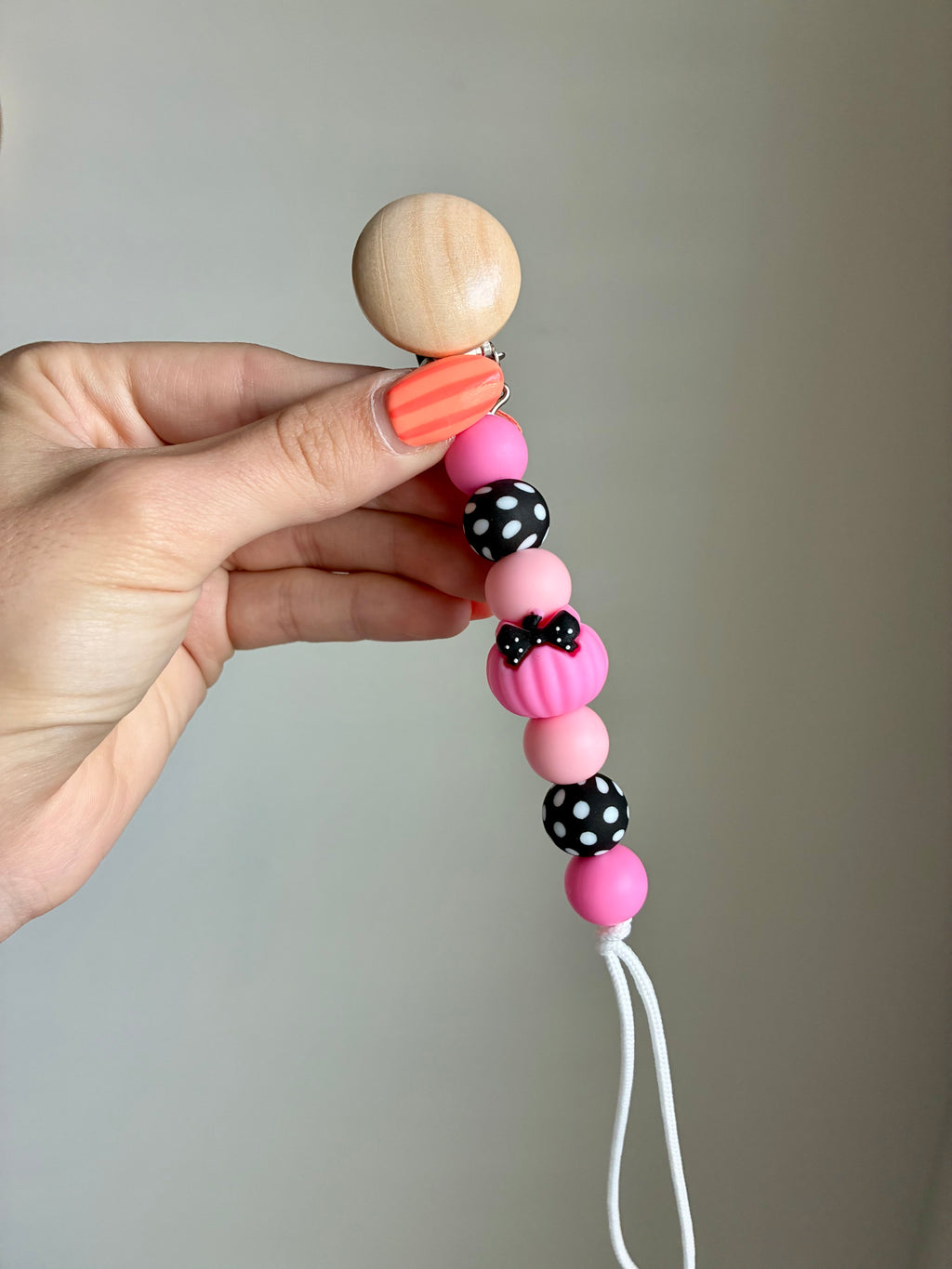Polka Dot Pumpkin Paci Clip