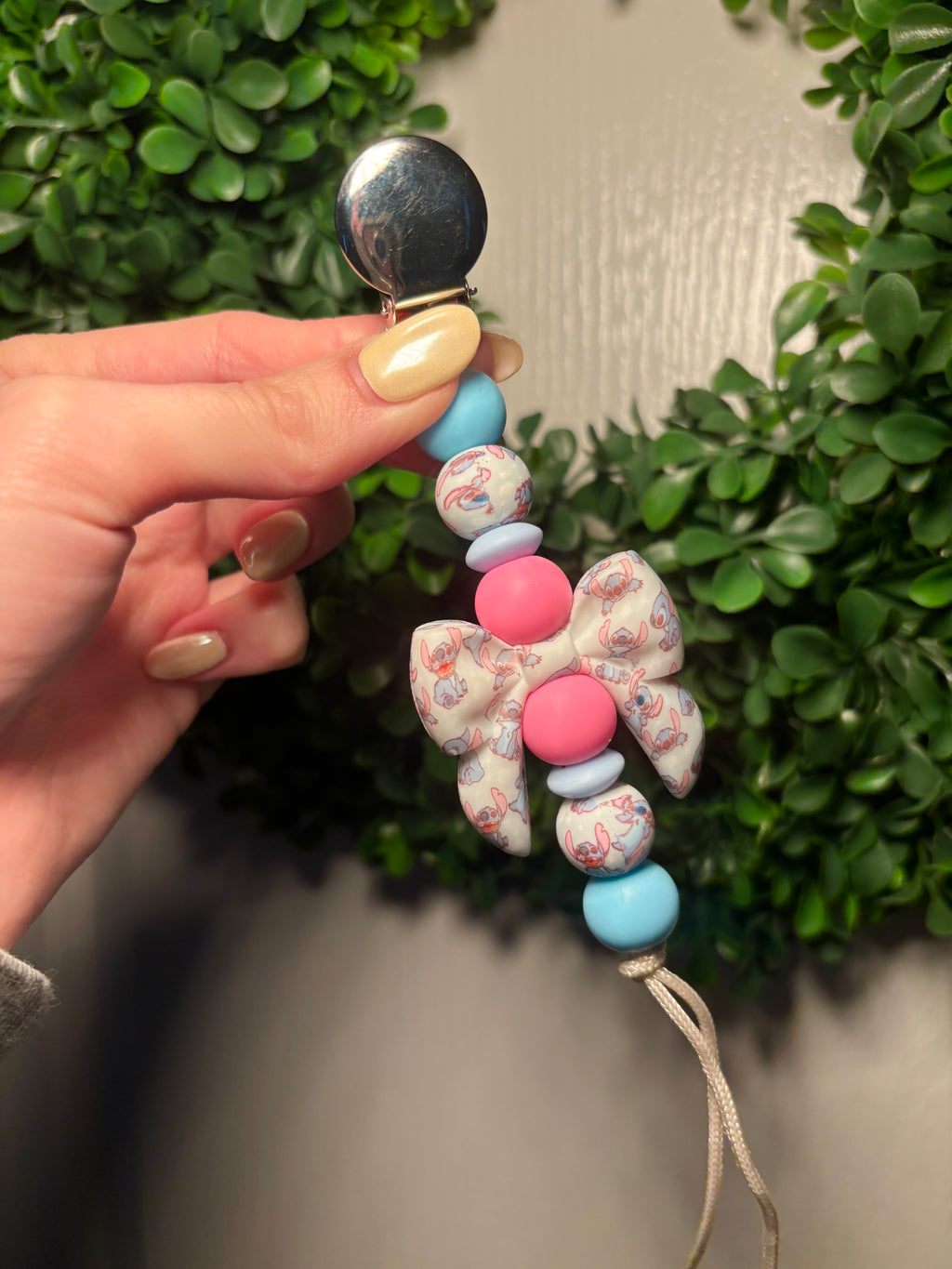 Blue Alien Bow Paci Teething Clip