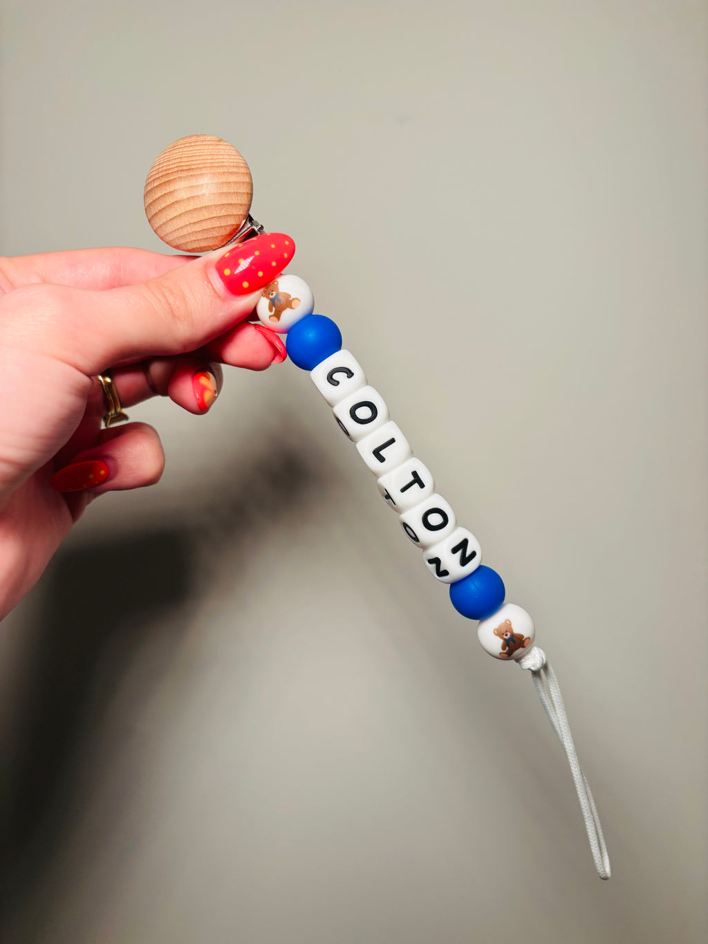 Custom Name Bear Paci Teething Clip