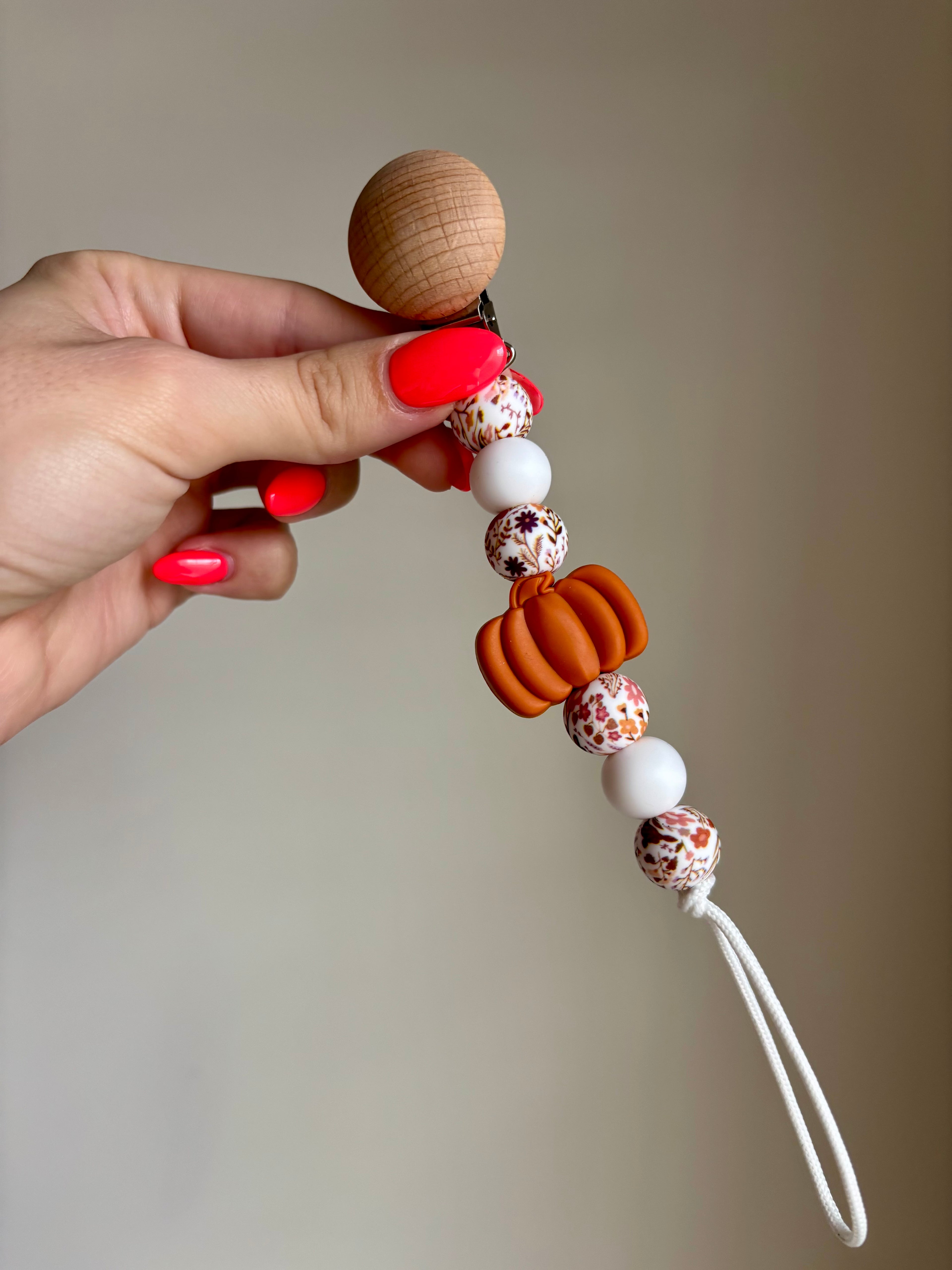Floral Fall Pumpkin Paci Teething Clip