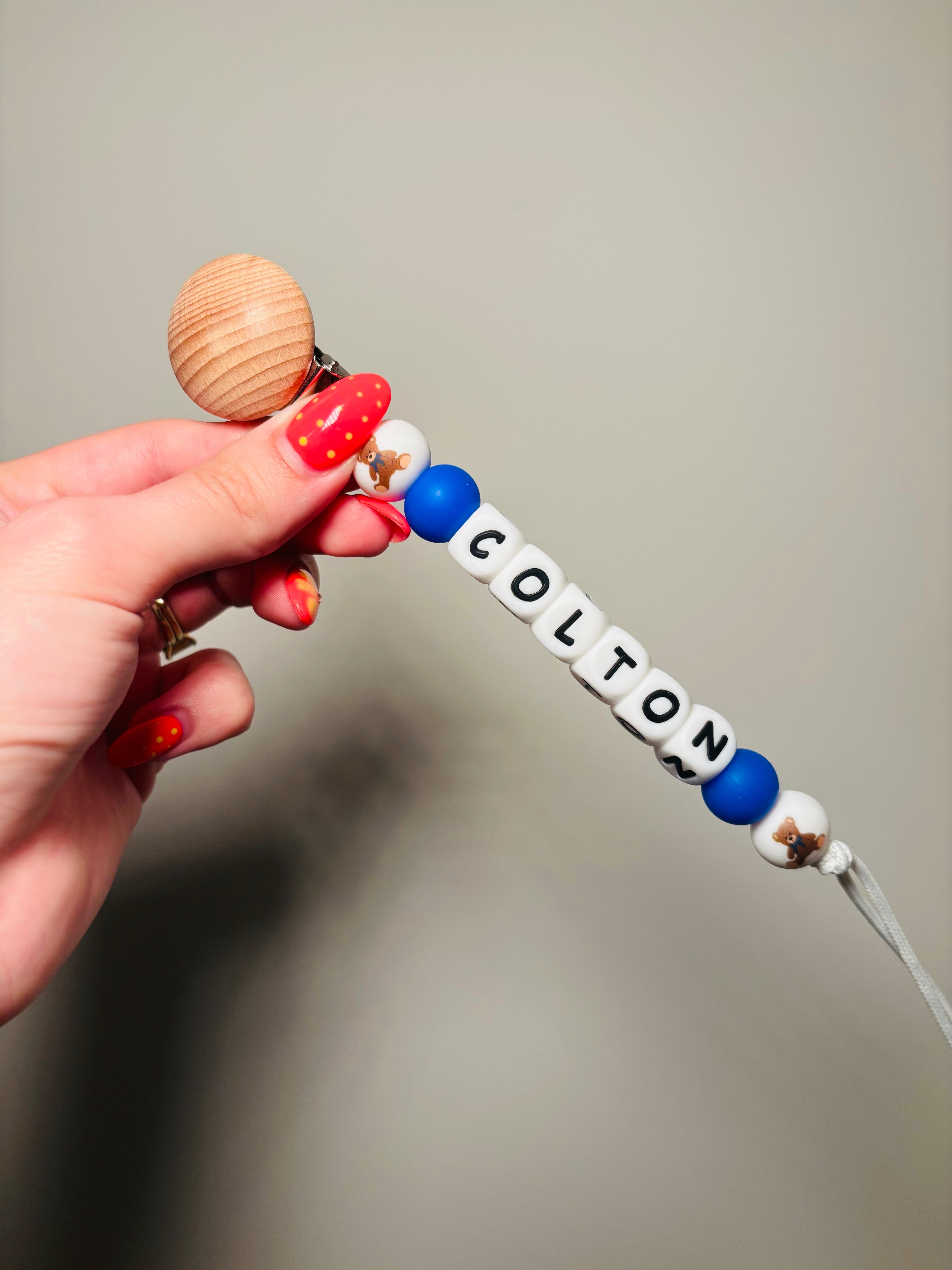 Custom Name Bear Paci Teething Clip