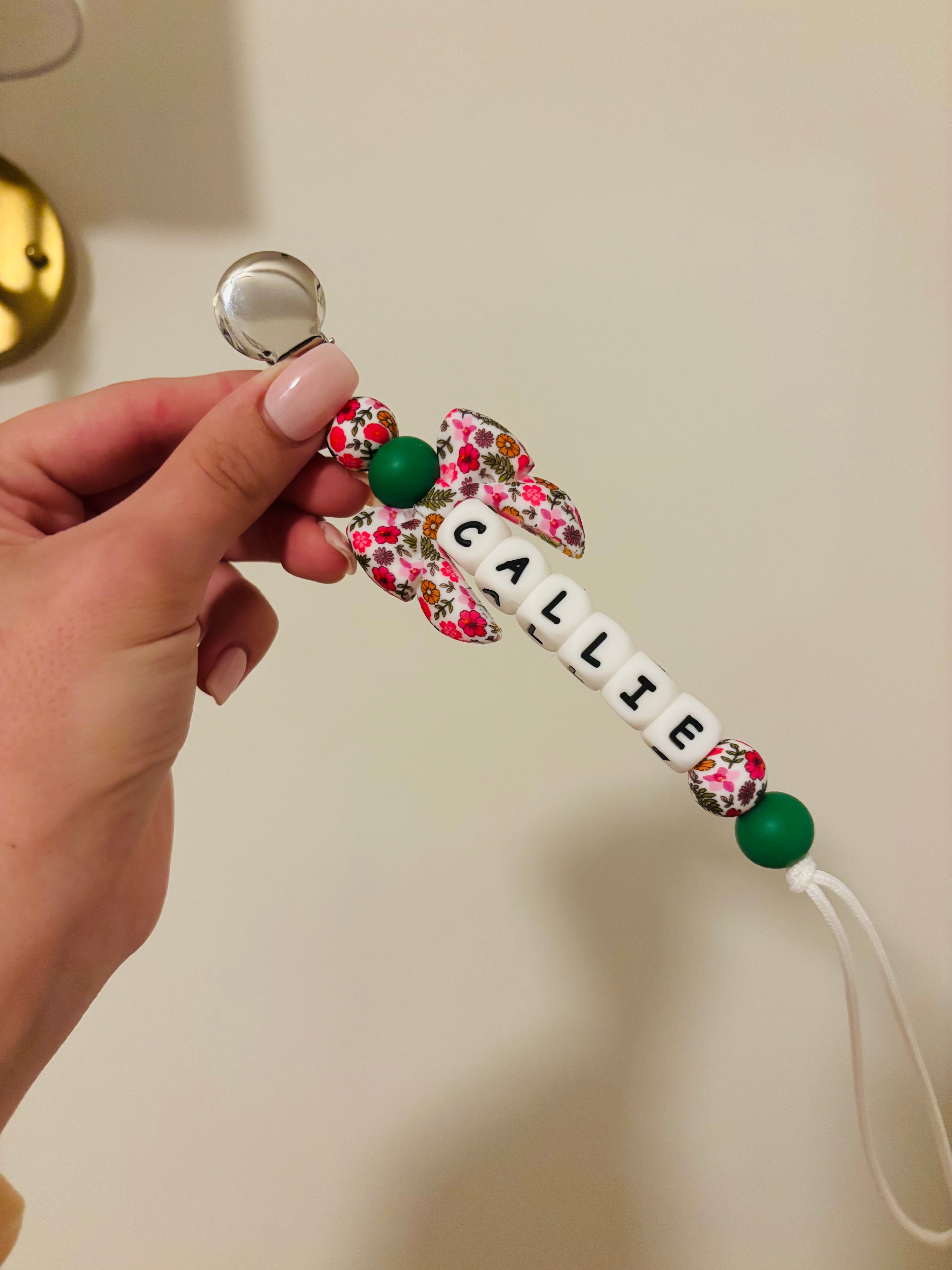 Floral Bow Paci Teething Clip