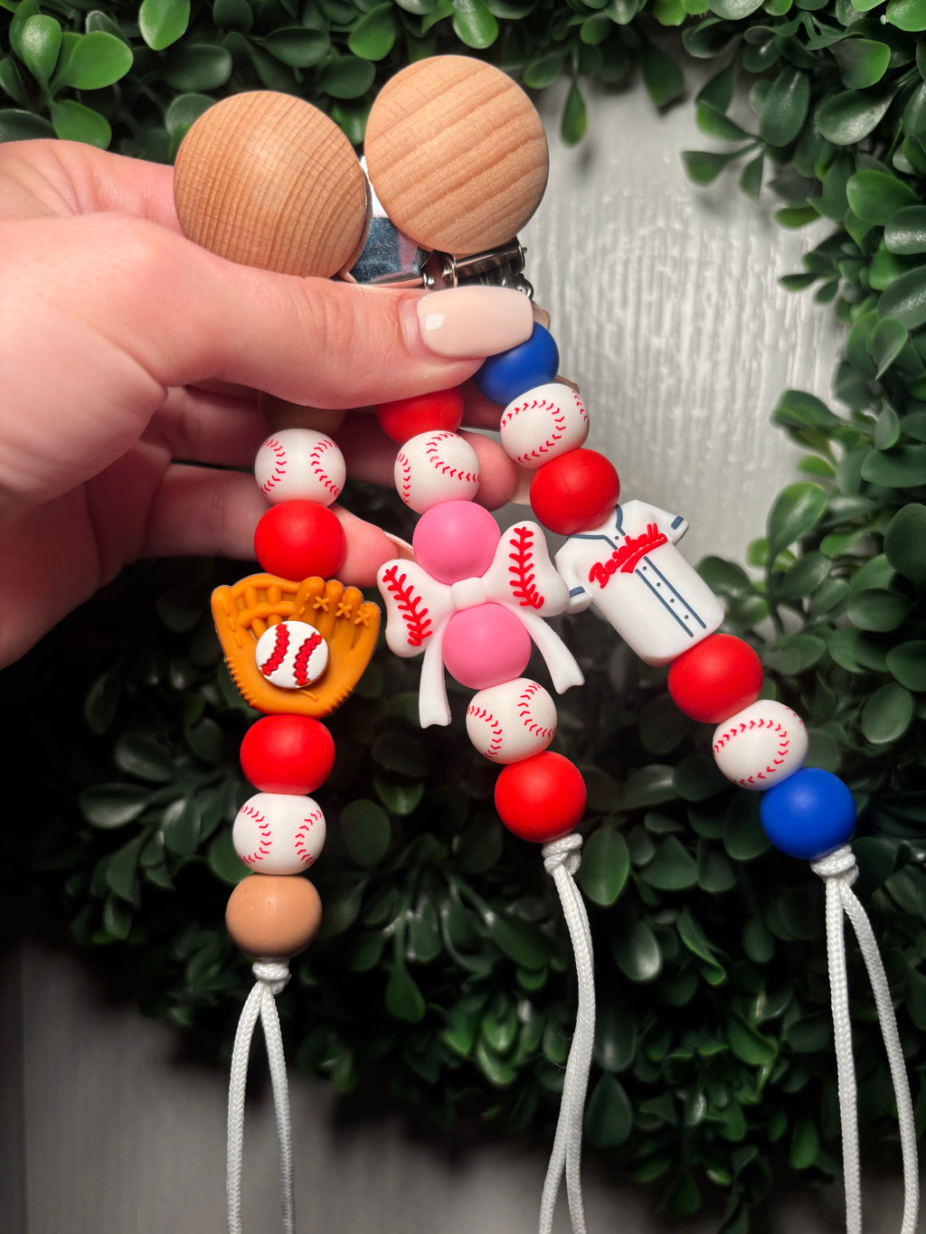 Baseball Paci Teething Clips