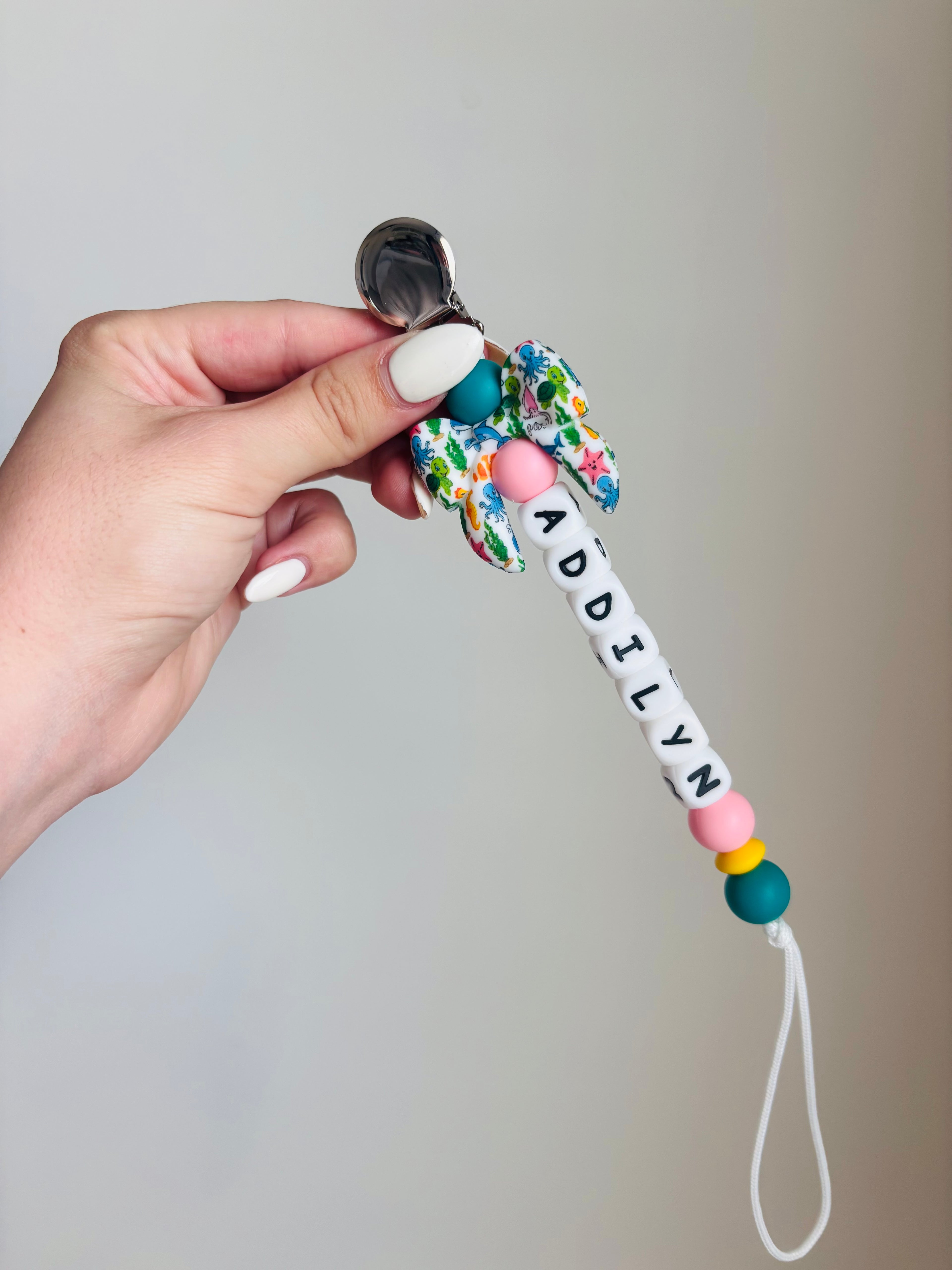 Sea Life Bow Paci Teething Clip