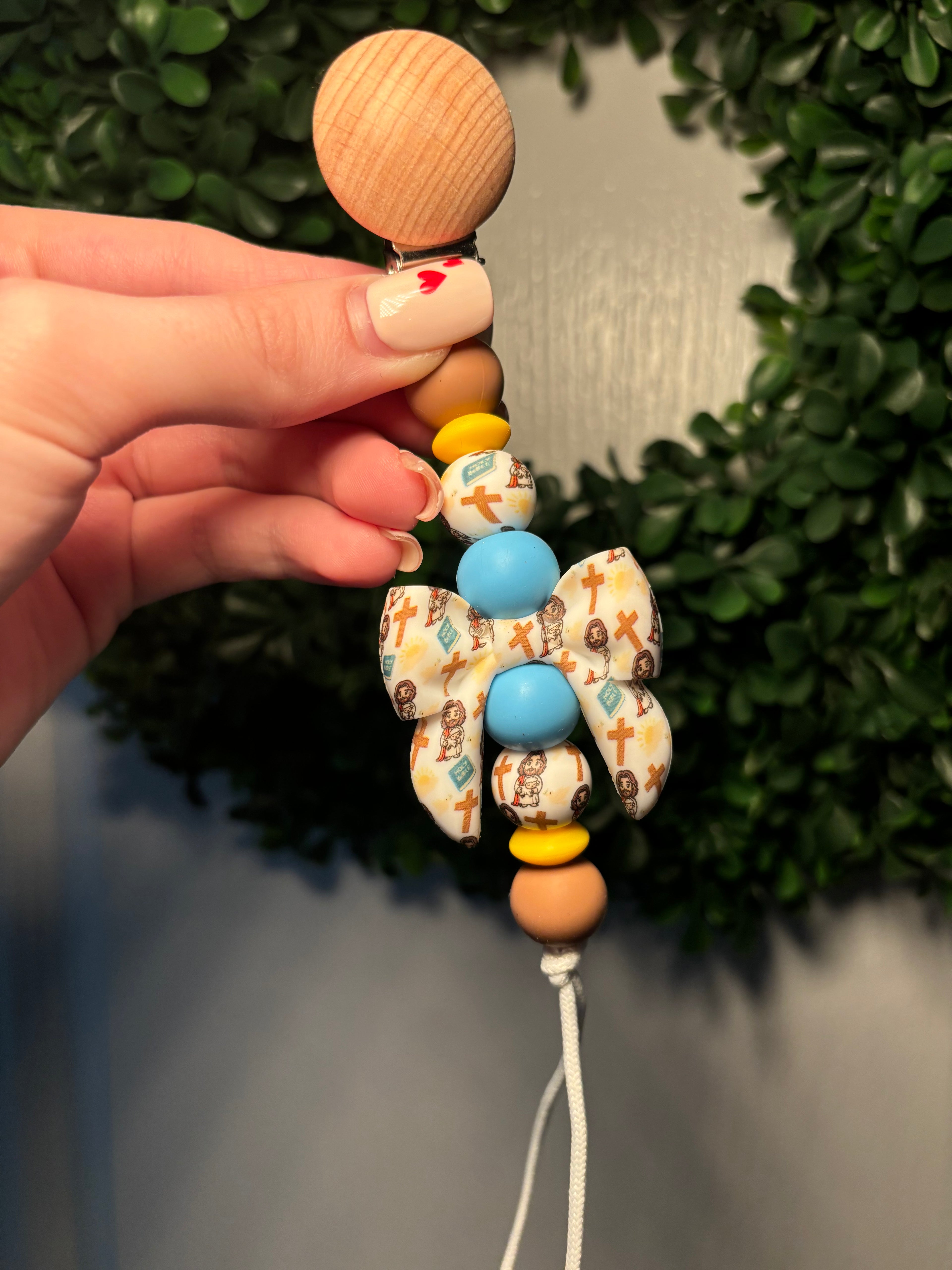 Religious Bow Paci Teething Clip