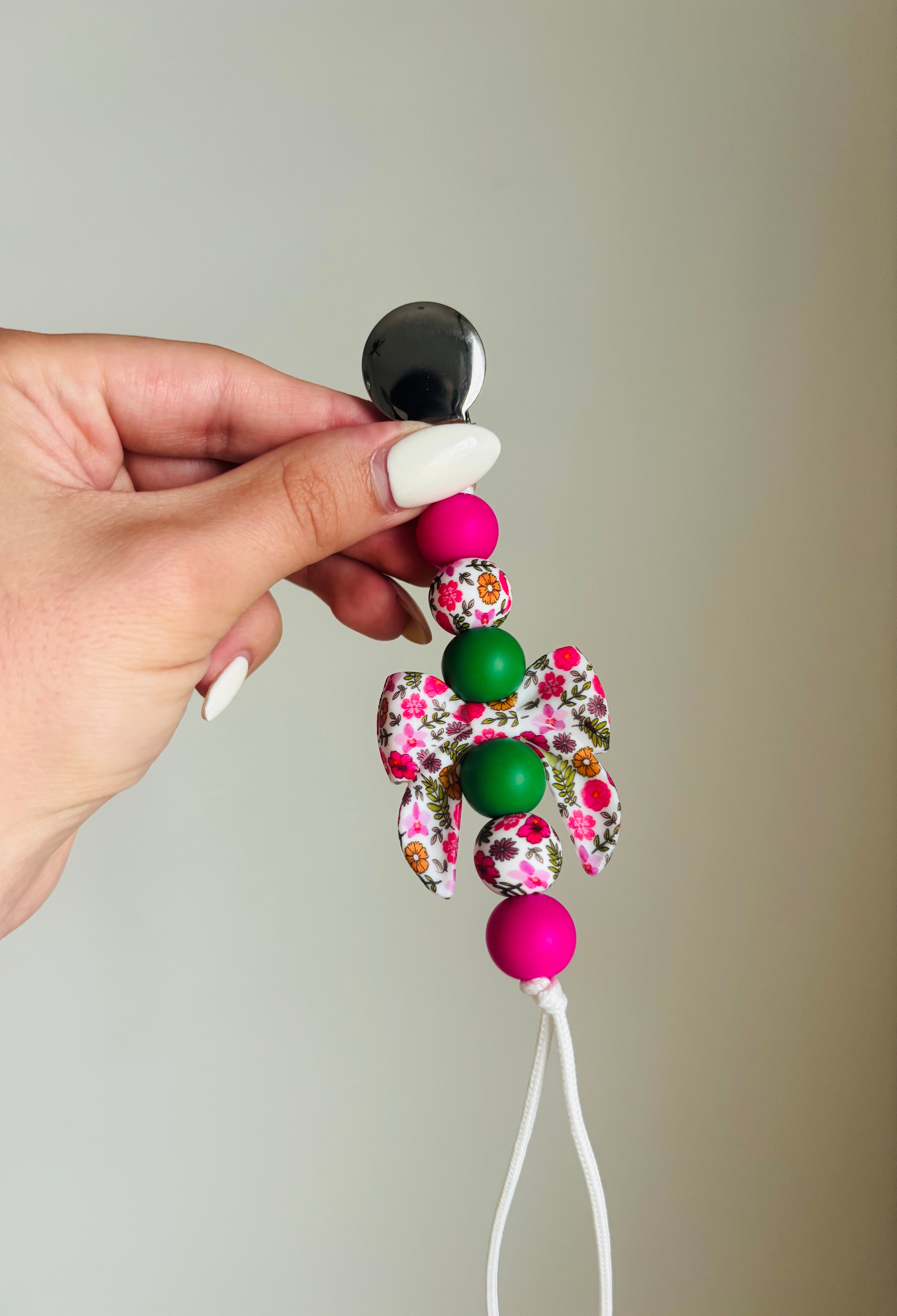 Floral Bow Paci Teething Clip