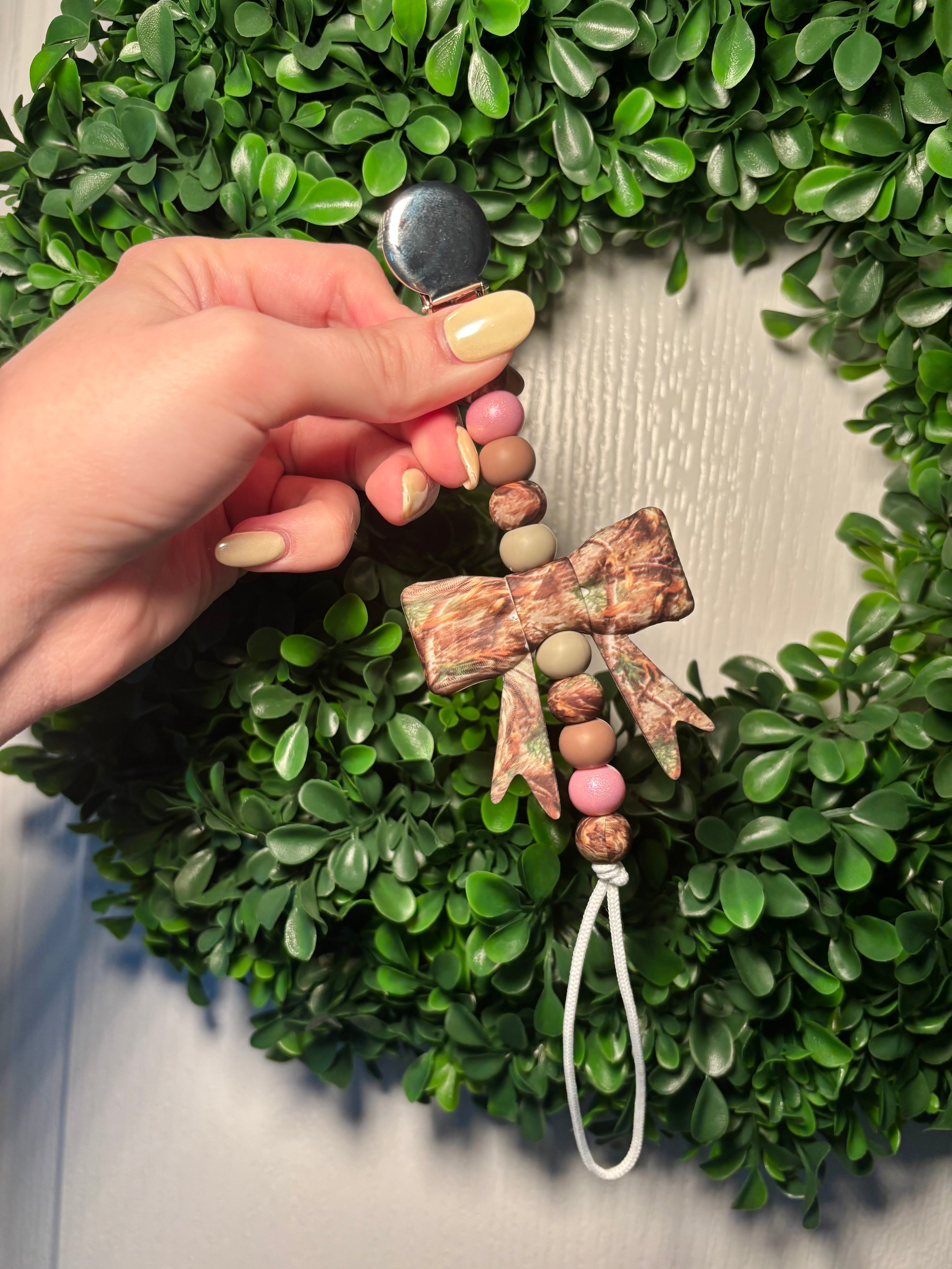 Camo Bow Paci Teething Clip