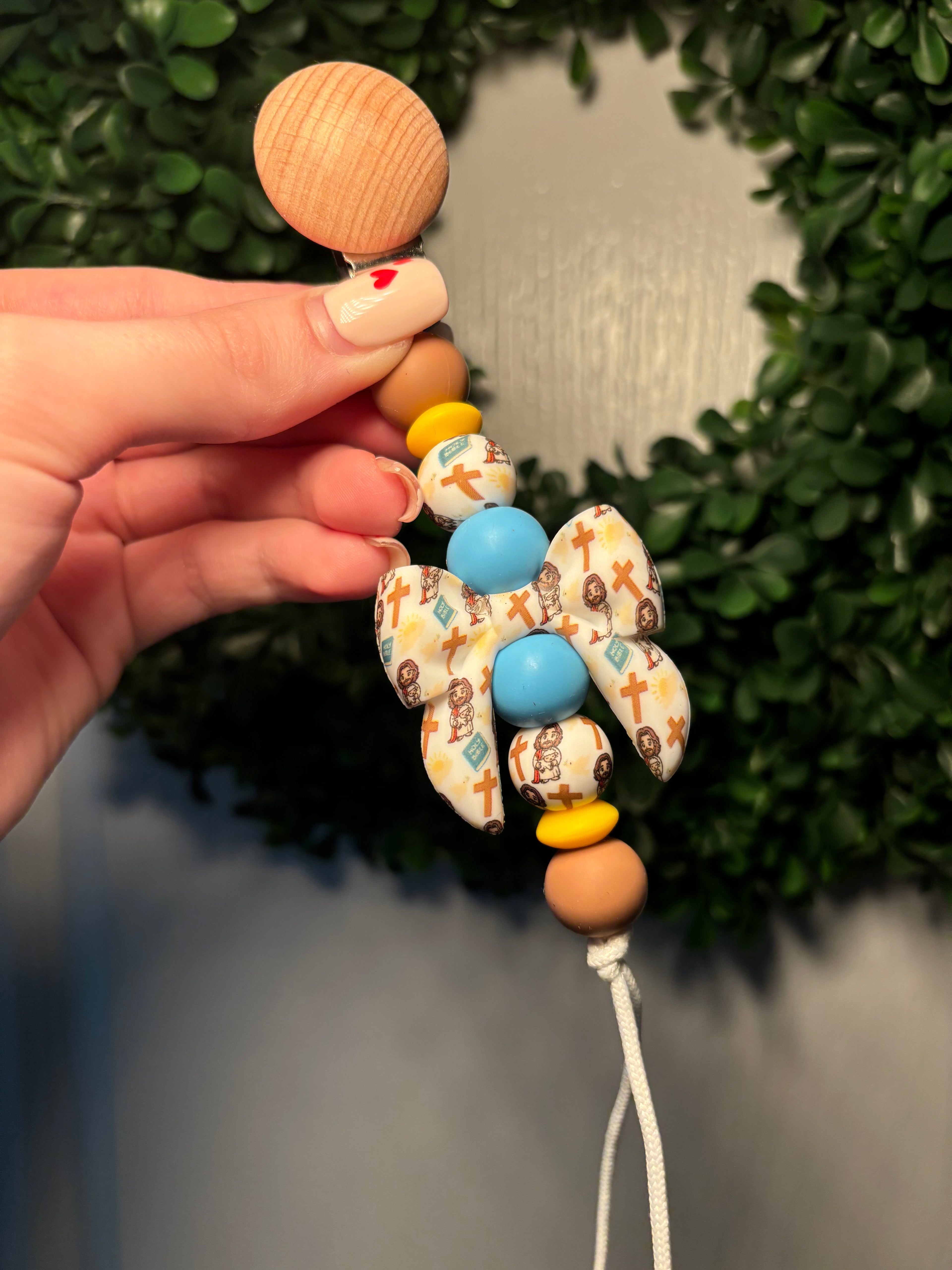 Religious Bow Paci Teething Clip