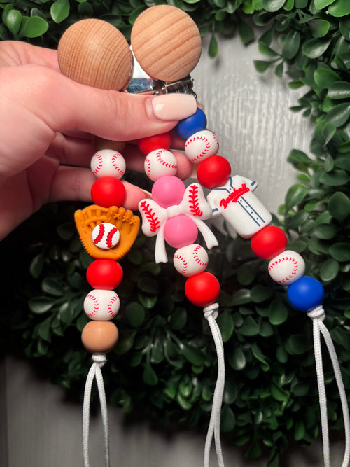 Baseball Paci Teething Clips