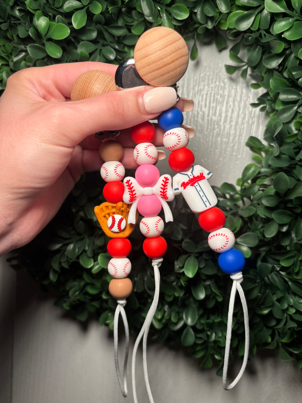 Baseball Paci Teething Clips