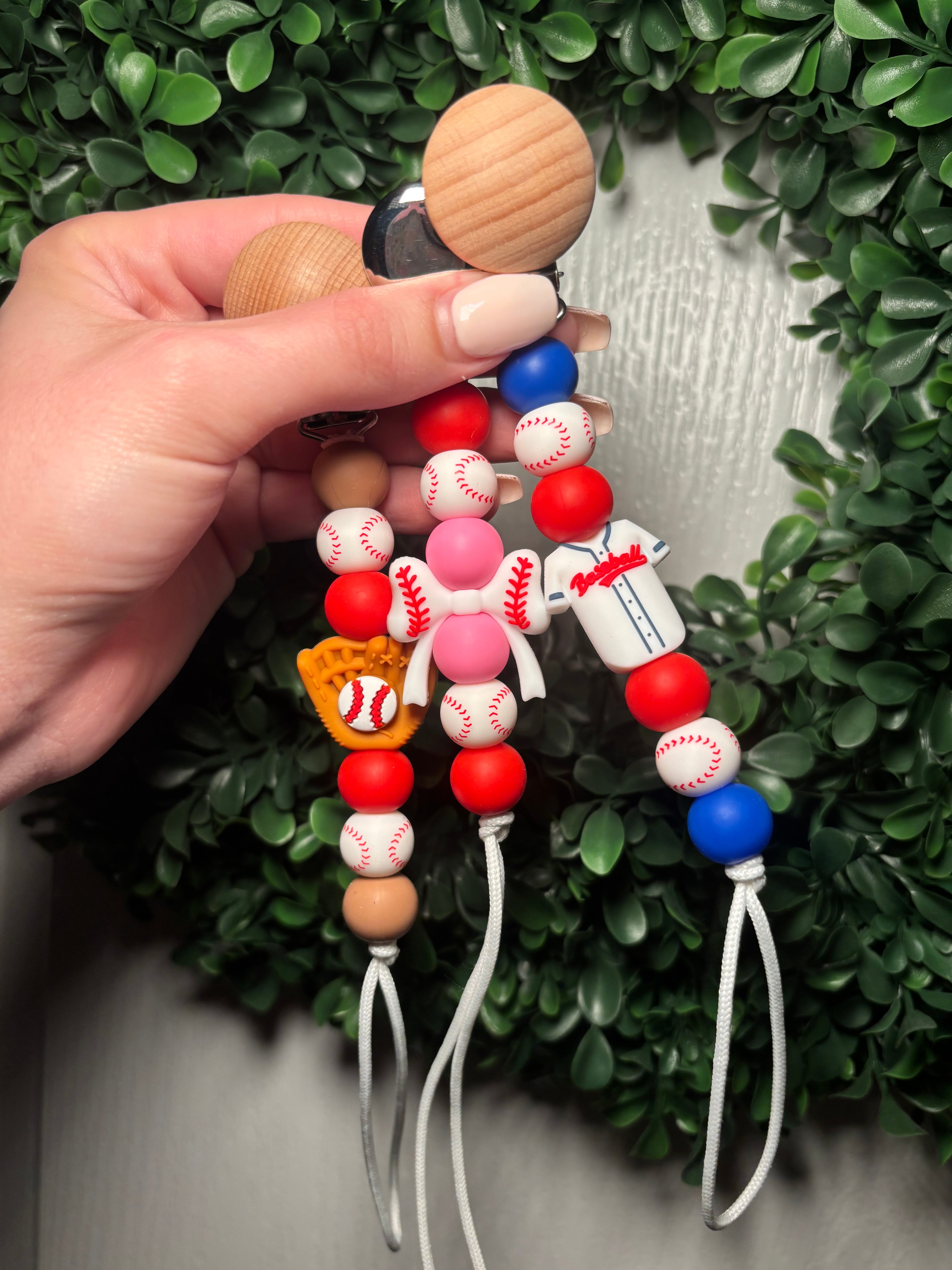 Baseball Paci Teething Clips