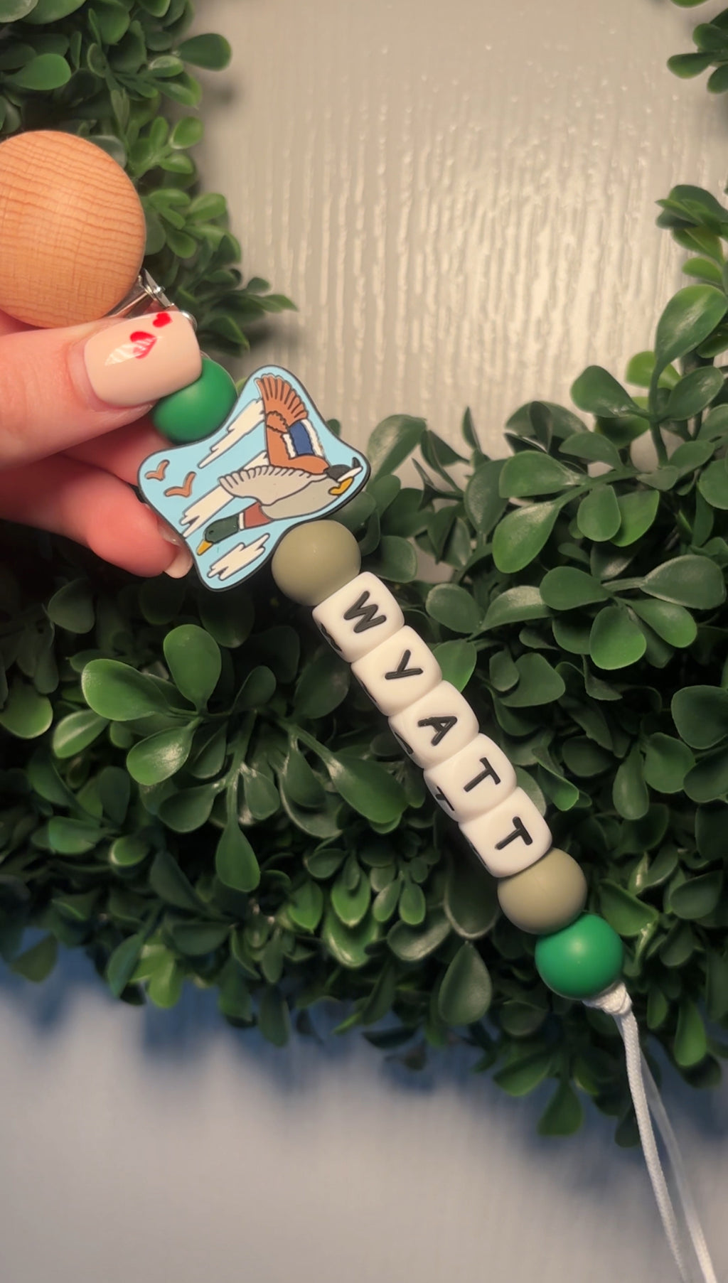 Custom name mallard Duck Paci teething clip