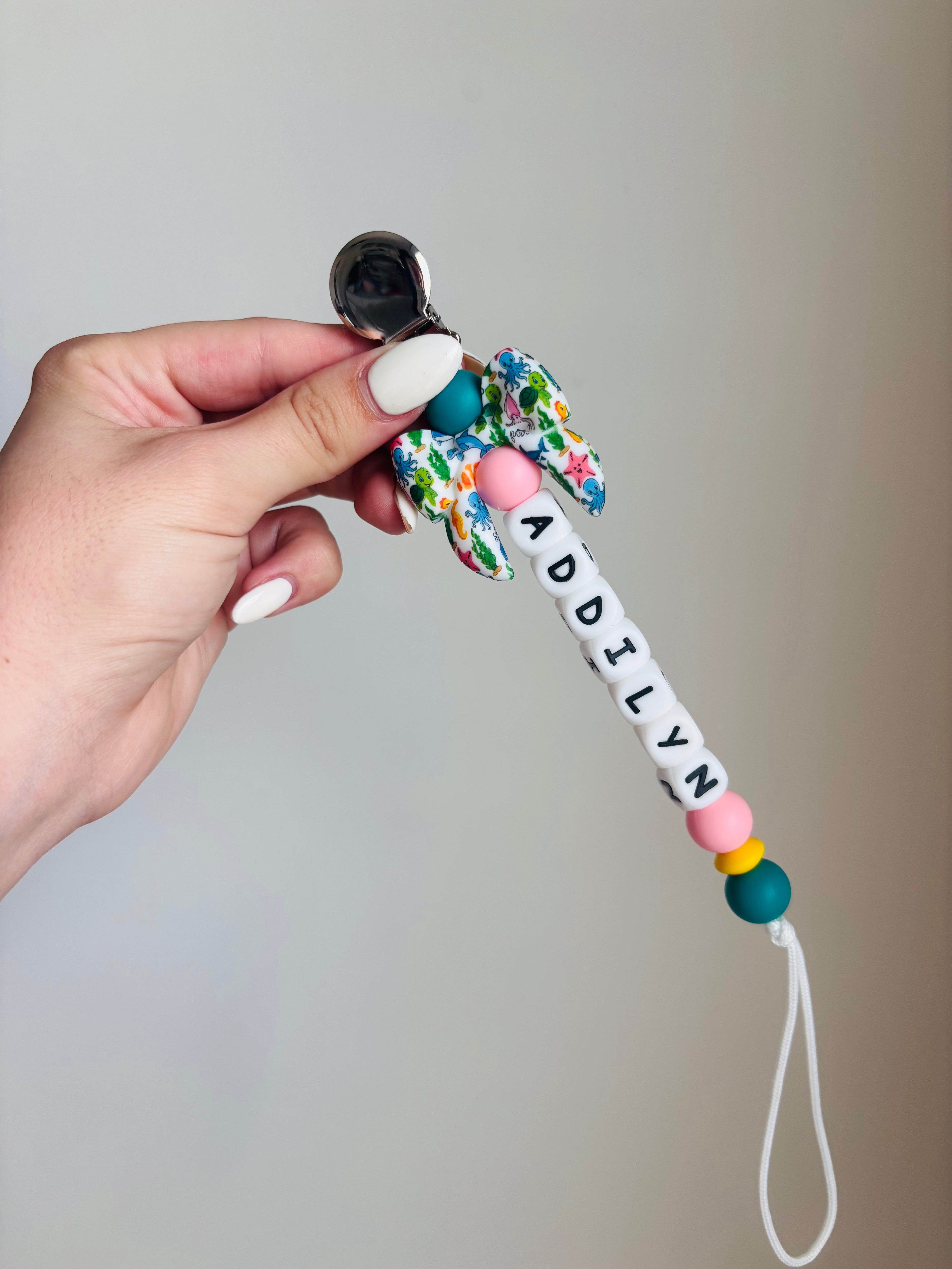 Sea Life Bow Paci Teething Clip