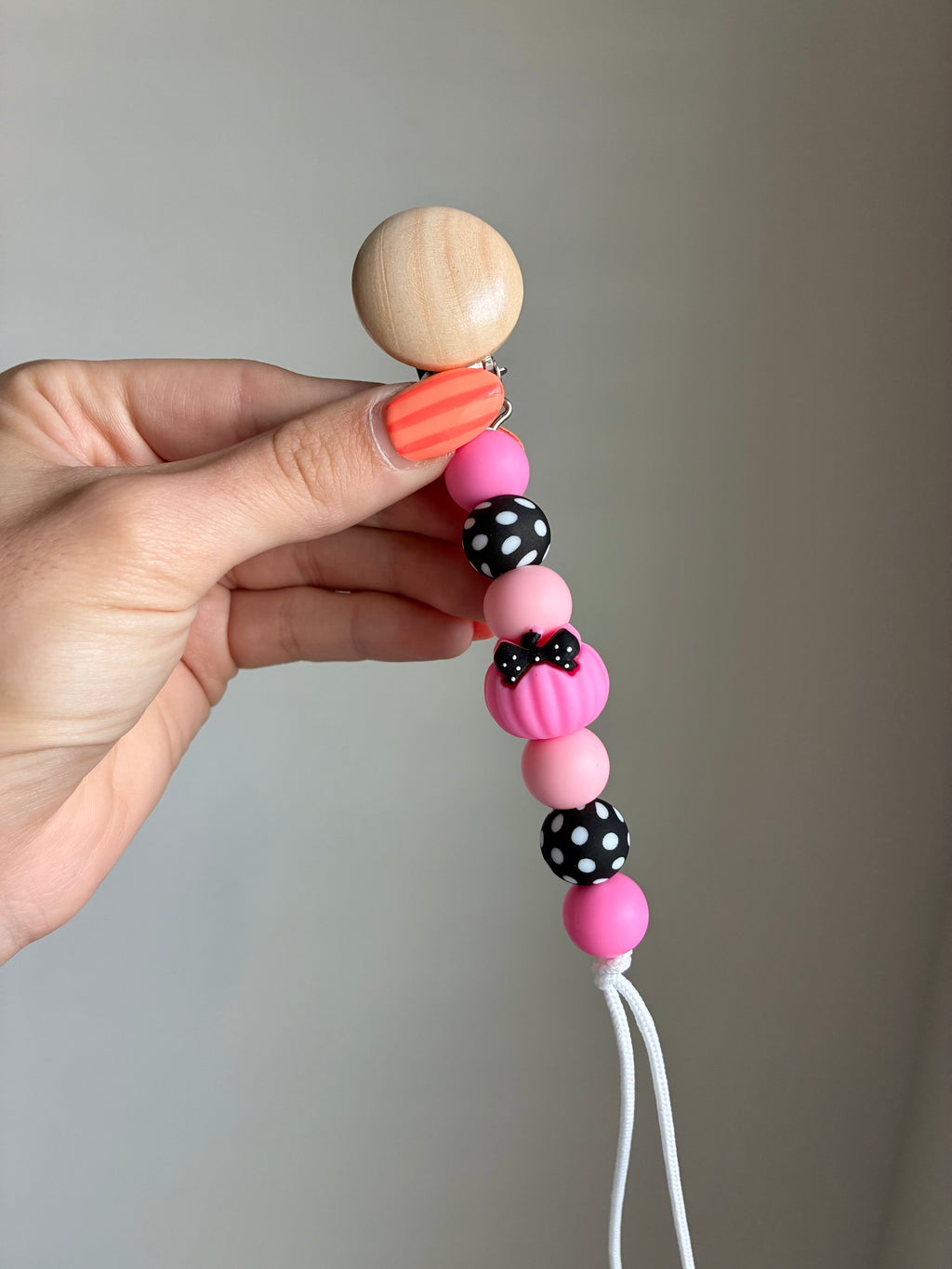 Polka Dot Pumpkin Paci Clip