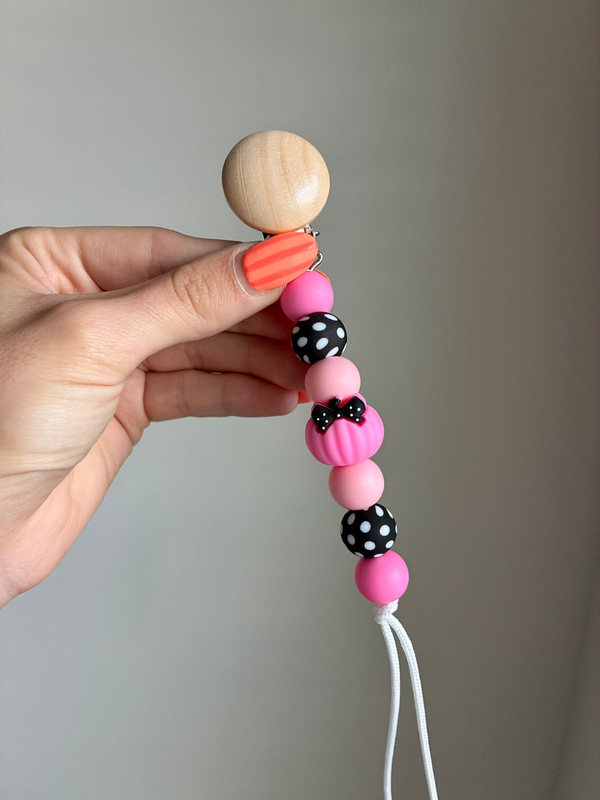 Polka Dot Pumpkin Paci Clip