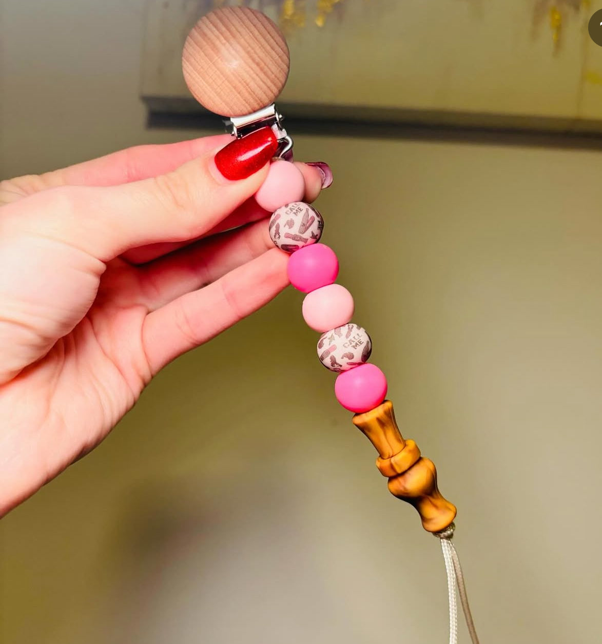 Pink Duck Call Paci Teething Clip