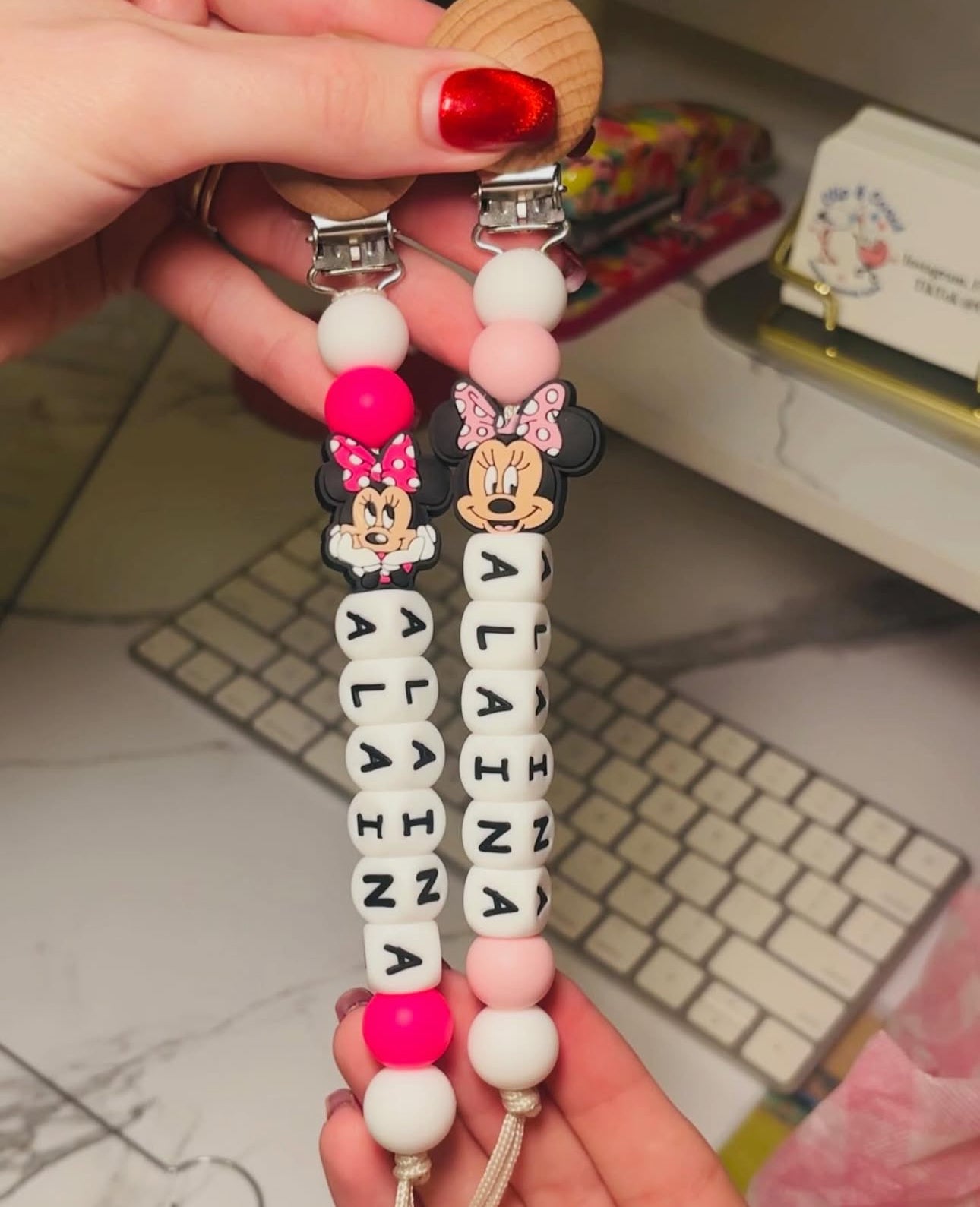 Custom Name Bow Mouse Paci Teething Clip