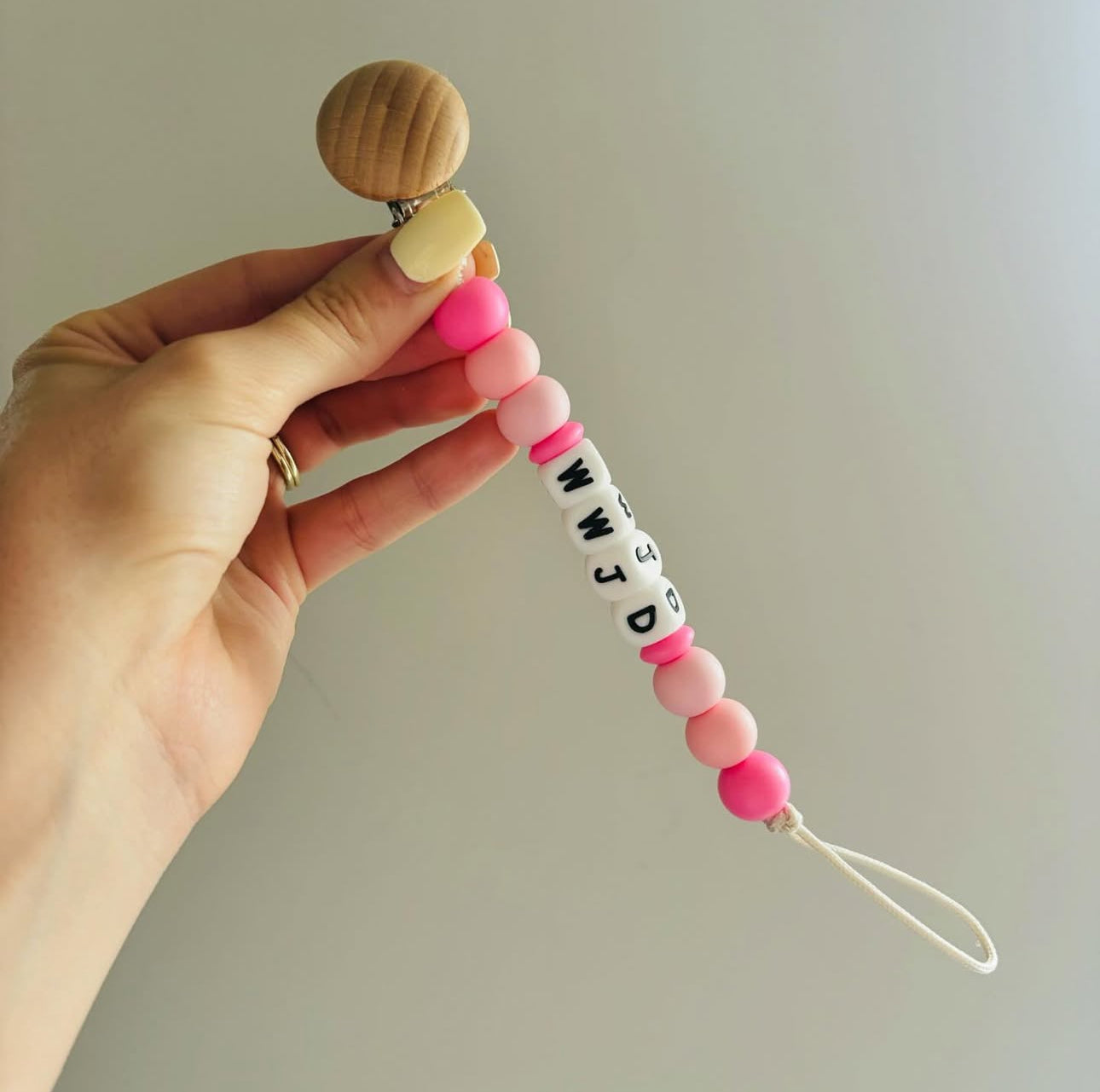 Custom Pink Paci teething clip